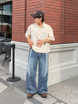 「ストライプシャツ」｜かやさん（メンズ・168cm）の夏コーディネート