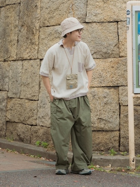 「RUUBON（ルーボン）のアイテム（カーゴパンツ）」を使った、かやさん（メンズ・168cm）の春コーディネート