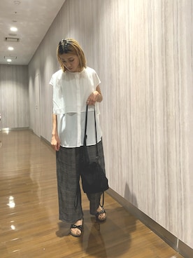 「URBAN RESEARCH DOORS（アーバンリサーチドアーズ）のBAICYCLON　EXCLUSIVE DRAW STRING BAG（ショルダーバッグ、ブラック系）」を使った、masayooさん（レディース・167cm）の夏コーディネート