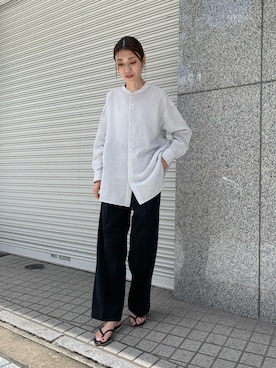 「FORK&SPOON（フォークアンドスプーン）のFORK&SPOON　バンドカラーダブルクロスシャツ（シャツ/ブラウス）」を使った、massayoさん（レディース・167cm）の夏コーディネート