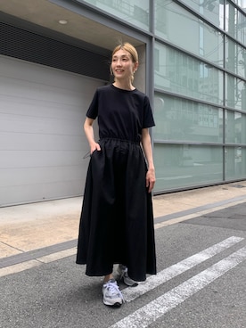 「FORK&SPOON（フォークアンドスプーン）のFORK&SPOON　ドッキングワンピース（ワンピース、ブラック系）」を使った、masayooさん（レディース・167cm）の夏コーディネート