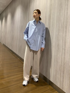 「EKAL（エカル）のcotton crispシャツ（シャツ/ブラウス、ブルー系）」を使った、masayooさん（レディース・167cm）の春コーディネート