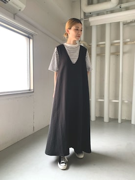 「URBAN RESEARCH DOORS（アーバンリサーチドアーズ）のFORK&SPOON　テントラインワンピース（ワンピース、ブラック系）」を使った、masayooさん（レディース・167cm）の夏コーディネート