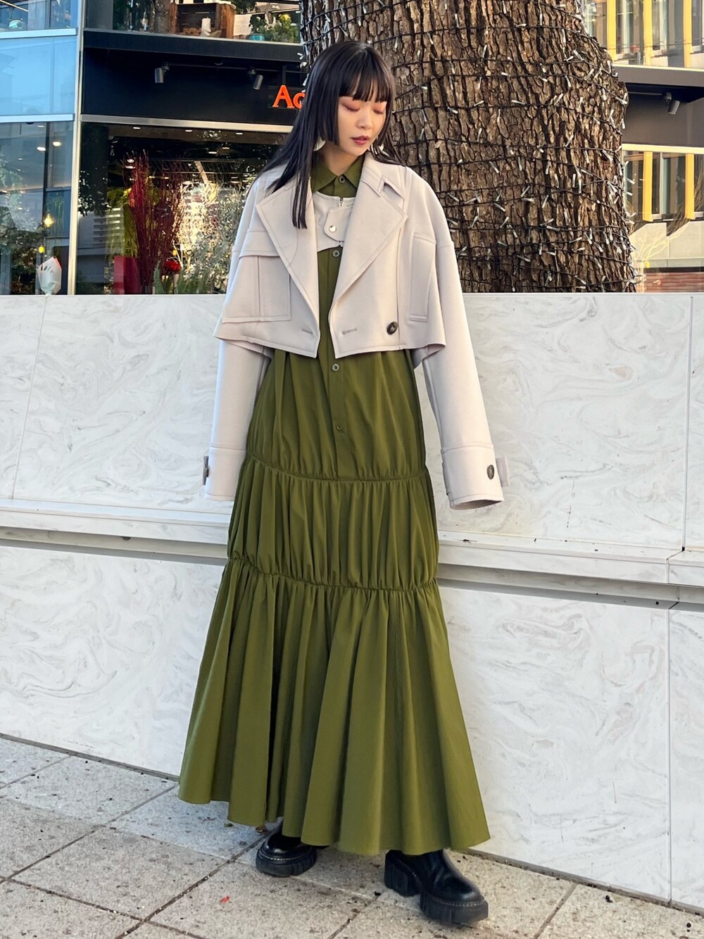 LOW GATHER FLARE SH OP / ローギャザーフレアシャツワンピースを使っ