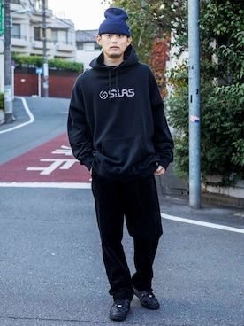 「SILAS（サイラス）のアイテム（帽子）」を使った、SILASさん（メンズ・180cm）の冬コーディネート