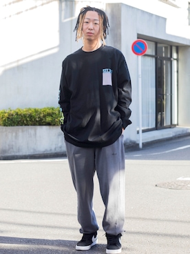 「SILAS（サイラス）のアイテム（スウェットパンツ）」を使った、SILASさん（メンズ・175cm）の冬コーディネート