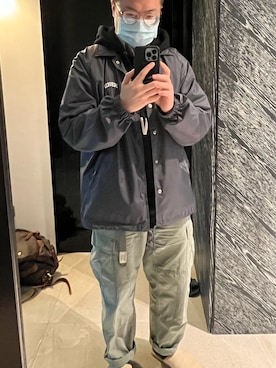 「アイテム（スタジャン、グレー系）」を使った、Yuanさん（メンズ・168cm）の冬コーディネート