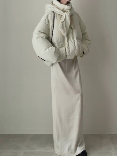 Hoodie Scarf Middle Down Coat/フーディマフラーミドルダウンコート