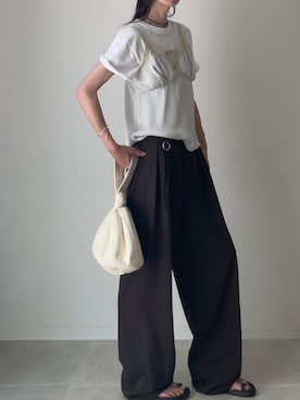 「Lynn.（リン）のSunday（Tシャツ/カットソー、ホワイト系）」を使った、B.さん（レディース・167cm）の夏コーディネート