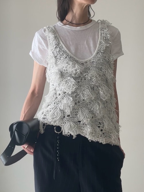 「JOSE MOON(ジョゼムーン)のBLOSSOM MOTIF KNIT/ブロッサムモチーフニット(ニット/セーター)」を使った、B.さん(レディース・167cm)の夏コーディネート