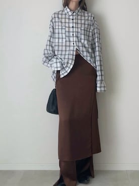 「TODAYFUL（トゥデイフル）のCupin Satin Bratop（その他トップス）」を使った、B.さん（レディース・167cm）の秋コーディネート