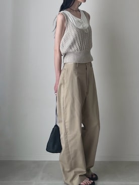 「select MOCA（セレクトモカ）のサマーニットビスチェ（ベスト、ホワイト系）」を使った、B.さん（レディース・167cm）の夏コーディネート