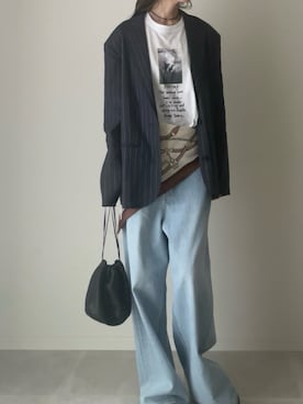 「Lynn.（リン）のSunday（Tシャツ/カットソー、ホワイト系）」を使った、B.さん（レディース・167cm）の春コーディネート