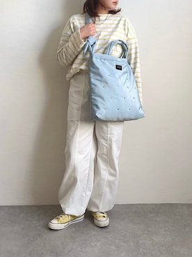 「アイテム（カーゴパンツ、ホワイト系）」を使った、sakaiさん（レディース・161cm）の冬コーディネート