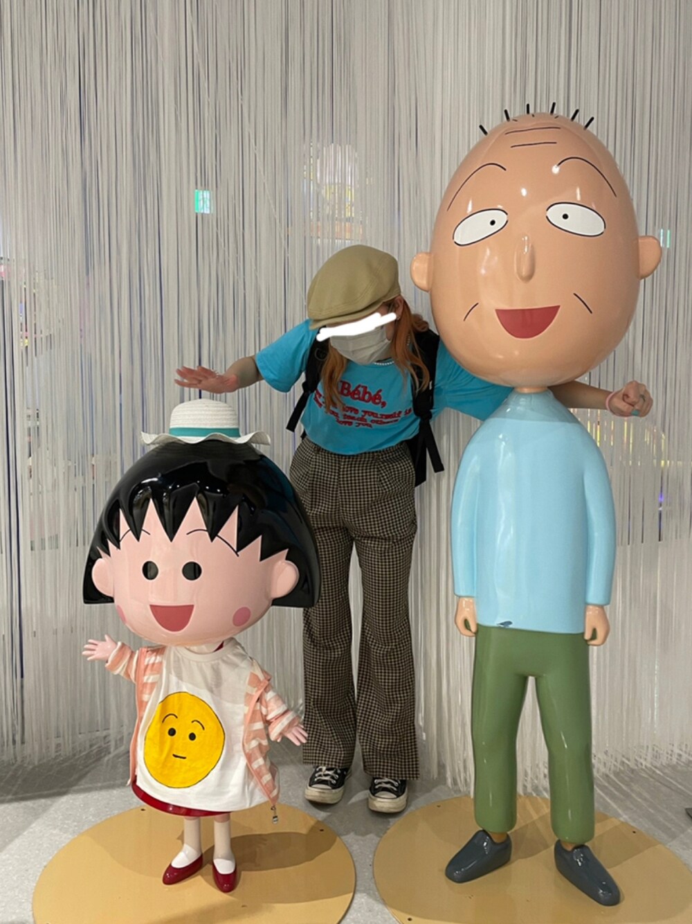 「水色、ハンチング、チェック、秋」｜「LOWRYS FARMのアイテム（パンツ、ベージュ系）」を使った、まーーさん（レディース・159cm）の秋コーディネートの1枚目の写真