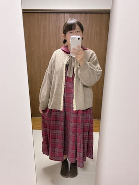 「アイテム（ワンピース/ドレス、レッド系）」を使った、にゃむさん（レディース・157cm）の秋コーディネート