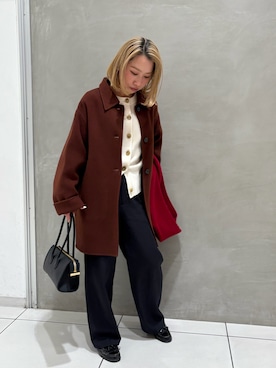 「オフィススタイル」｜「アイテム（ステンカラーコート）」を使った、misaさん（レディース・152cm）の秋コーディネート