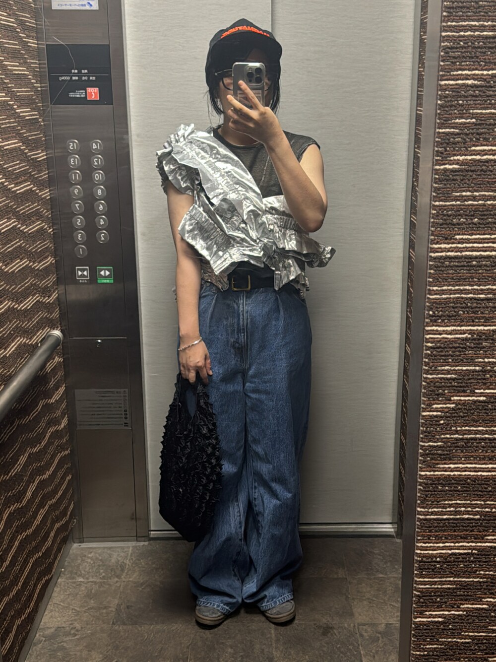 「usedのアイテム（キャップ、ブラック系）」を使った、成美　さん（レディース・156cm）の夏コーディネートの1枚目の写真