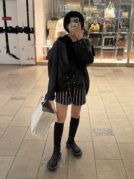 「アイテム（ライダースジャケット）」を使った、成美　さん（レディース・156cm）の秋コーディネート