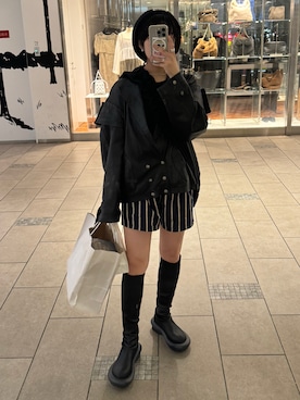 「アイテム（ライダースジャケット）」を使った、成美　さん（レディース・156cm）の秋コーディネート