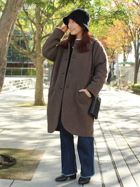「コクーンコート」｜「アイテム（ノーカラーコート）」を使った、manaCAさん（レディース・151cm）の冬コーディネート