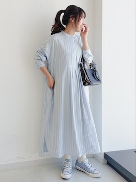 「水色」｜「アイテム（シャツワンピース）」を使った、manaCAさん（レディース・151cm）の春コーディネート