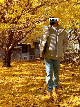 「KANGOL（カンゴール）のアイテム（ダウンジャケット/コート）」を使った、Lantaさん（メンズ・174cm）の秋コーディネート