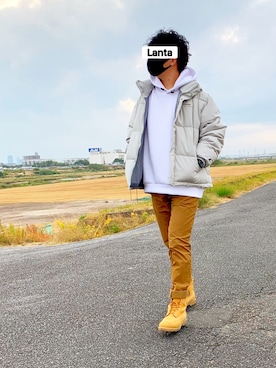 「KANGOL（カンゴール）のアイテム（ダウンジャケット/コート）」を使った、Lantaさん（メンズ・174cm）の秋コーディネート