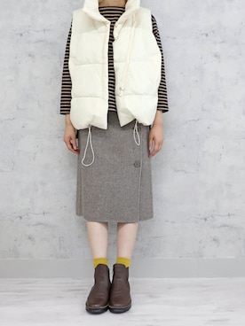 「カラーソックス」｜「アイテム（ブーツ）」を使った、MODE KAORIさん（レディース・163cm）の冬コーディネート