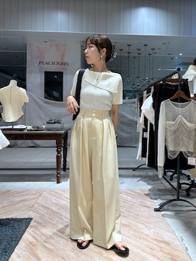 「CAPRICIEUX LE'MAGE（カプリシューレマージュ）の【累計3万本！新色イエロー・チャコールグレー】2タックワイドパンツ（その他パンツ、イエロー系）」を使った、yuppy_lemage🍊さん（レディース・160cm）の夏コーディネート