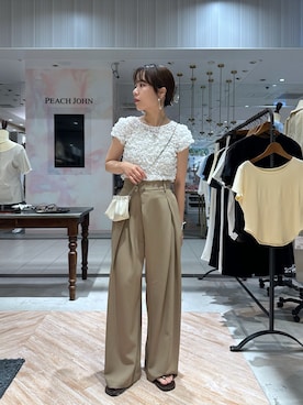 「CAPRICIEUX LE'MAGE（カプリシューレマージュ）のバルーンドットシャーリングブラウス（シャツ/ブラウス、ホワイト系）」を使った、yuppy_lemage🍊さん（レディース・160cm）の夏コーディネート