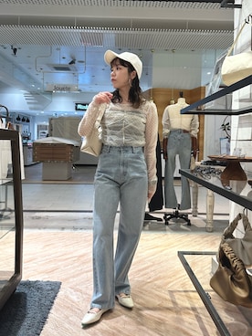 「CAPRICIEUX LE'MAGE（カプリシューレマージュ）の13ozハイウエストストレートデニム（デニムパンツ、ブルー系）」を使った、yuppy_lemage🍊さん（レディース・160cm）の春コーディネート
