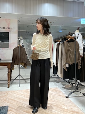 「CAPRICIEUX LE'MAGE（カプリシューレマージュ）の【新色ブラウン】チェーンギャザーポーチバッグ（ショルダーバッグ、ブラウン系）」を使った、yuppy_lemage🍊さん（レディース・160cm）の秋コーディネート