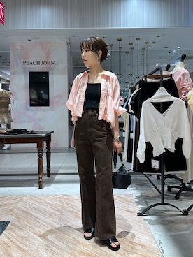 「CAPRICIEUX LE'MAGE（カプリシューレマージュ）のバルーンクロップシアーシャツ（シャツ/ブラウス、ピンク系）」を使った、yuppy_lemage🍊さん（レディース・160cm）の夏コーディネート