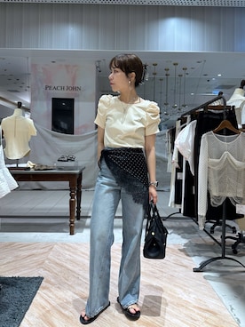 「CAPRICIEUX LE'MAGE（カプリシューレマージュ）のギャザーパフT（Tシャツ/カットソー、イエロー系）」を使った、yuppy_lemage🍊さん（レディース・160cm）の夏コーディネート