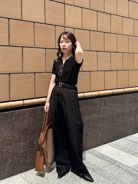 「CAPRICIEUX LE'MAGE（カプリシューレマージュ）の2タックワイドパンツ（その他パンツ、ブラック系）」を使った、yuppy_lemage🍊さん（レディース・160cm）の春コーディネート