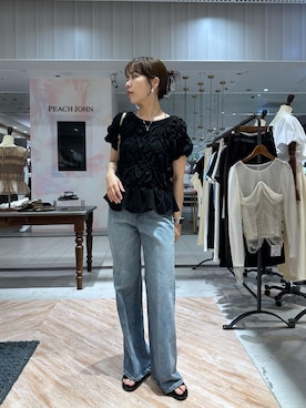 「CAPRICIEUX LE'MAGE（カプリシューレマージュ）の【新色追加/全骨格◎】シャーリングホイップTシャツ（Tシャツ/カットソー、ブラック系）」を使った、yuppy_lemage🍊さん（レディース・160cm）の夏コーディネート