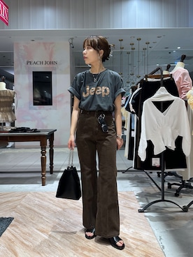 「GOOD ROCK SPEED（グッドロックスピード）の〈GOOD ROCK SPEED〉Jeep Tシャツ（Tシャツ/カットソー、ブラック系）」を使った、yuppy_lemage🍊さん（レディース・160cm）の夏コーディネート