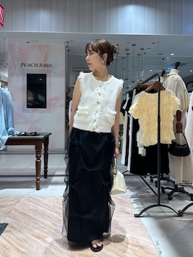 「CAPRICIEUX LE'MAGE（カプリシューレマージュ）のツイードライクフリンジベスト（ニット/セーター、ホワイト系）」を使った、yuppy_lemage🍊さん（レディース・160cm）の夏コーディネート