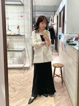 「CAPRICIEUX LE'MAGE（カプリシューレマージュ）の【tani企画】深Vネックジャケットプルオーバー（その他アウター、ホワイト系）」を使った、yuppy_lemage🍊さん（レディース・160cm）の春コーディネート