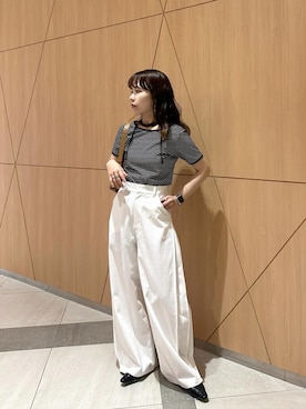 「CAPRICIEUX LE'MAGE（カプリシューレマージュ）の【低身長サイズあり】サイドタックパンツ（その他パンツ、ホワイト系）」を使った、yuppy_lemage🍊さん（レディース・160cm）の春コーディネート