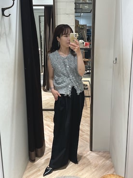 「CAPRICIEUX LE'MAGE（カプリシューレマージュ）のツイードライクフリンジベスト（ニット/セーター、グレー系）」を使った、yuppy_lemage🍊さん（レディース・160cm）の春コーディネート