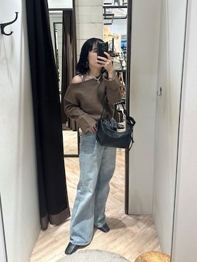 「CAPRICIEUX LE'MAGE（カプリシューレマージュ）の【もちふわシリーズ】もちふわWOOLボートネックニット（ニット/セーター、ブラウン系）」を使った、yuppy_lemage🍊さん（レディース・160cm）の秋コーディネート