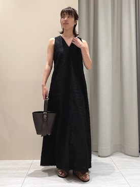 「Rouge vif（ルージュヴィフ）のカットジャガードシアーノスリーブワンピース（连衣裙、ブラック系）」を使った、SAYAKAさん（レディース・165cm）の夏コーディネート