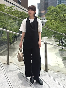 「Rouge vif（ルージュヴィフ）の【セットアップ対応】脇シームレスワイドカーブパンツ（その他パンツ、ブラック系）」を使った、SAYAKAさん（レディース・165cm）の春コーディネート