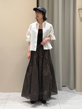 「Rouge vif Anna（ルージュヴィフアンナ）のボックスブロードショート丈シャツ（シャツ/ブラウス、ホワイト系）」を使った、SAYAKAさん（レディース・165cm）の春コーディネート