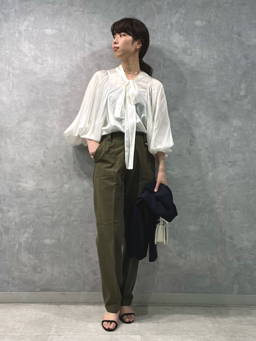 セール】とろみ素材ギャザースリーブボウタイブラウス（シャツ  