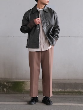 「CREARE -LINO-（クレアーレリノ）のアイテム（ライダースジャケット）」を使った、ざっきーさん（メンズ・178cm）の秋コーディネート