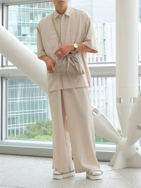 「巾着バッグ」｜「アイテム（セットアップ）」を使った、ざっきーさん（メンズ・178cm）の夏コーディネート