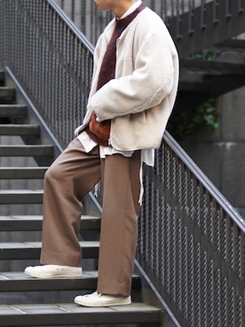 「stein（シュタイン）のアイテム（ブルゾン）」を使った、ざっきーさん（メンズ・178cm）の冬コーディネート